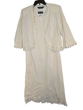 Plaza Collection Womens Cream Lace-Trimmed Dress & Jacket Set Size 8 Elegant For